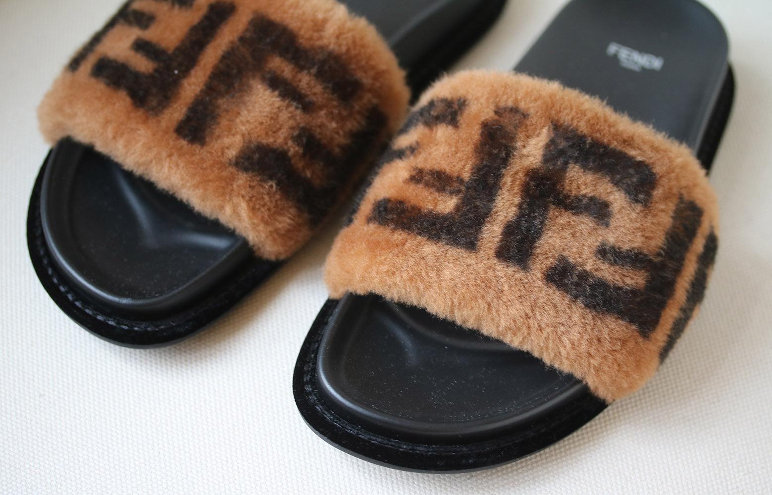 fendi sheepskin slides