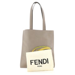 Fendi Logo Shopper Tote Printed Leather Neutral