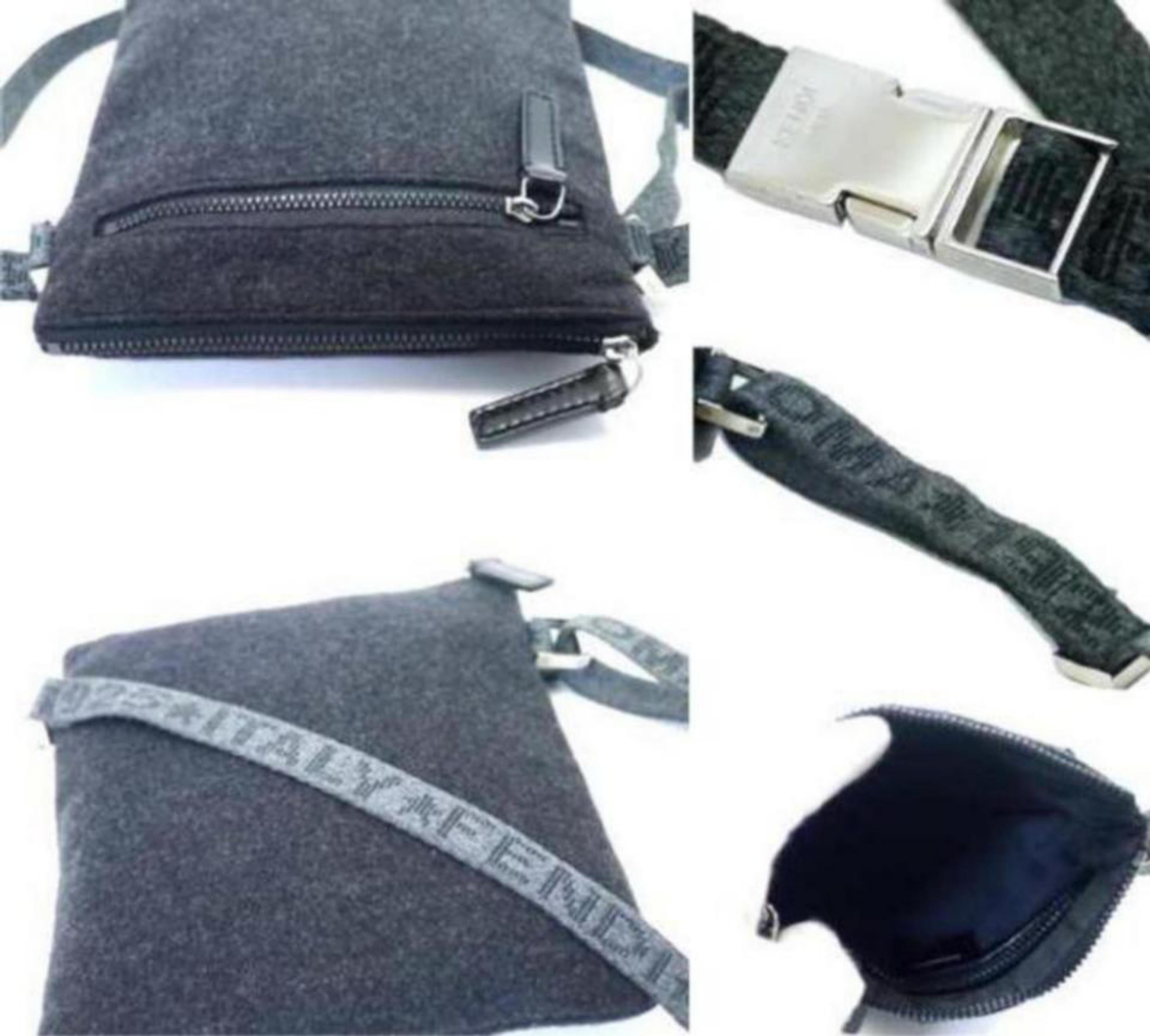 Fendi Logo Strap Bum Waist Pouch 228583 Charcoal Wool Blend Shoulder Bag In Excellent Condition For Sale In Forest Hills, NY