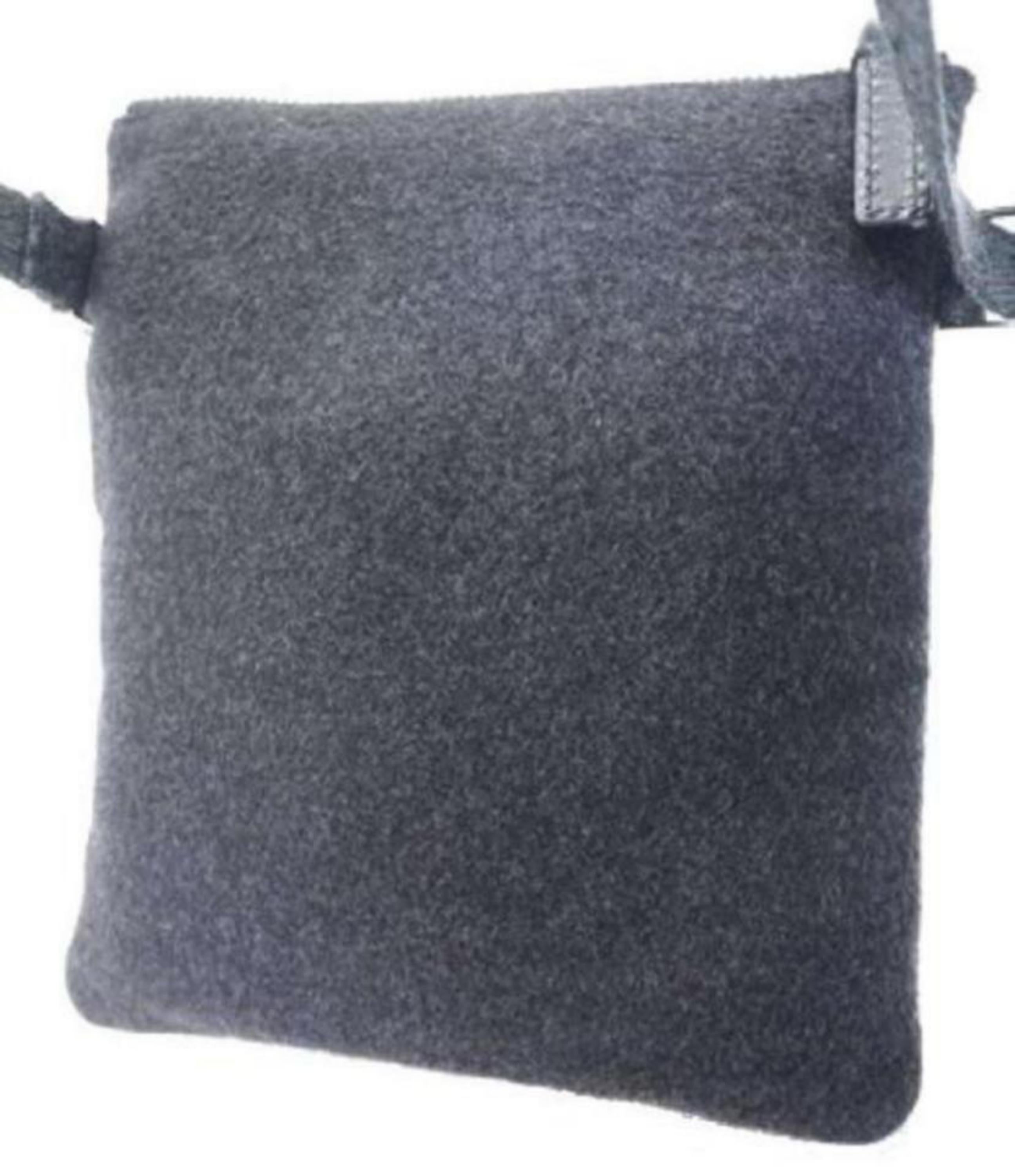 Fendi Logo Strap Bum Waist Pouch 228583 Charcoal Wool Blend Shoulder Bag For Sale 2