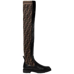 Fendi Logo Stretch-Knit and Leather Over-The-Knee Boots