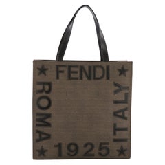 Fendi Logo Tote Embroidered Coated Canvas Medium