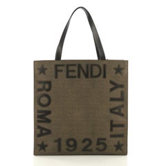 Fendi Logo Tote Embroidered Coated Canvas Medium