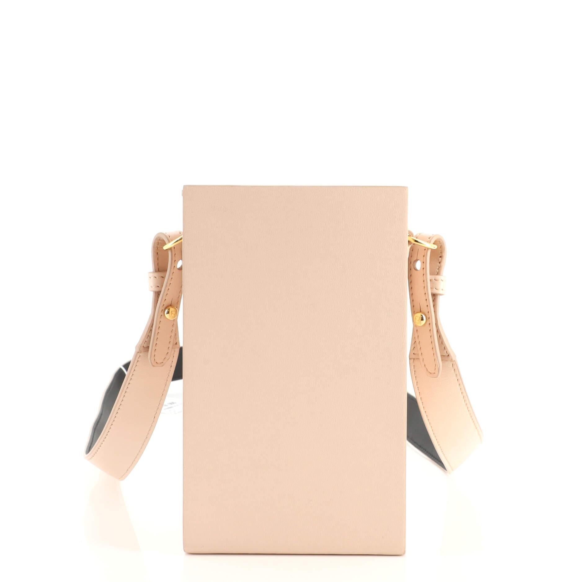 Fendi Logo Vertical Box Crossbody Bag Leather In Good Condition In NY, NY