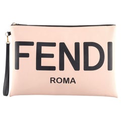 Fendi Logo Wristlet Clutch Printed Leather Large