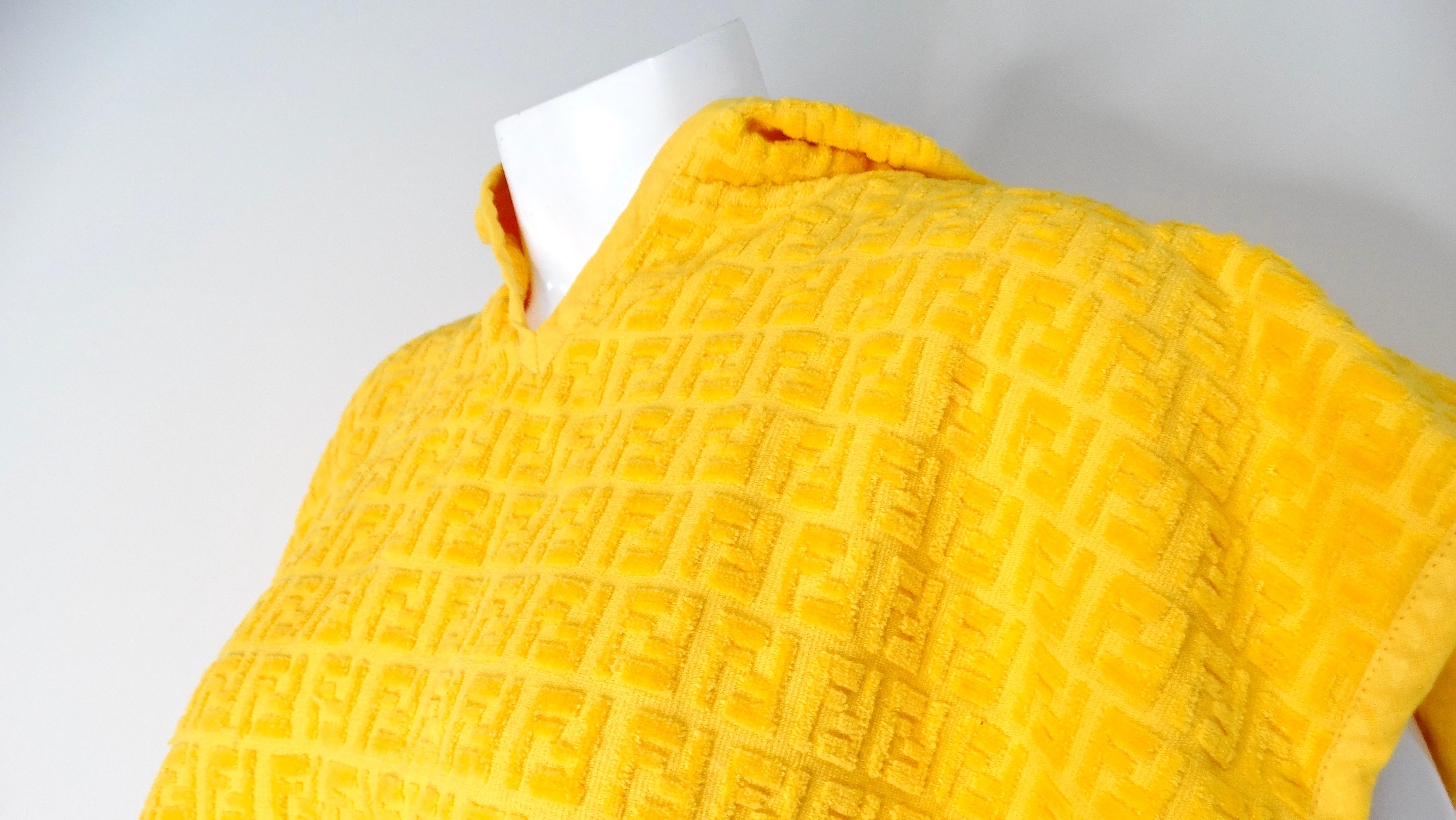 Fendi Logo Yellow Terrycloth Poncho In Good Condition For Sale In Scottsdale, AZ
