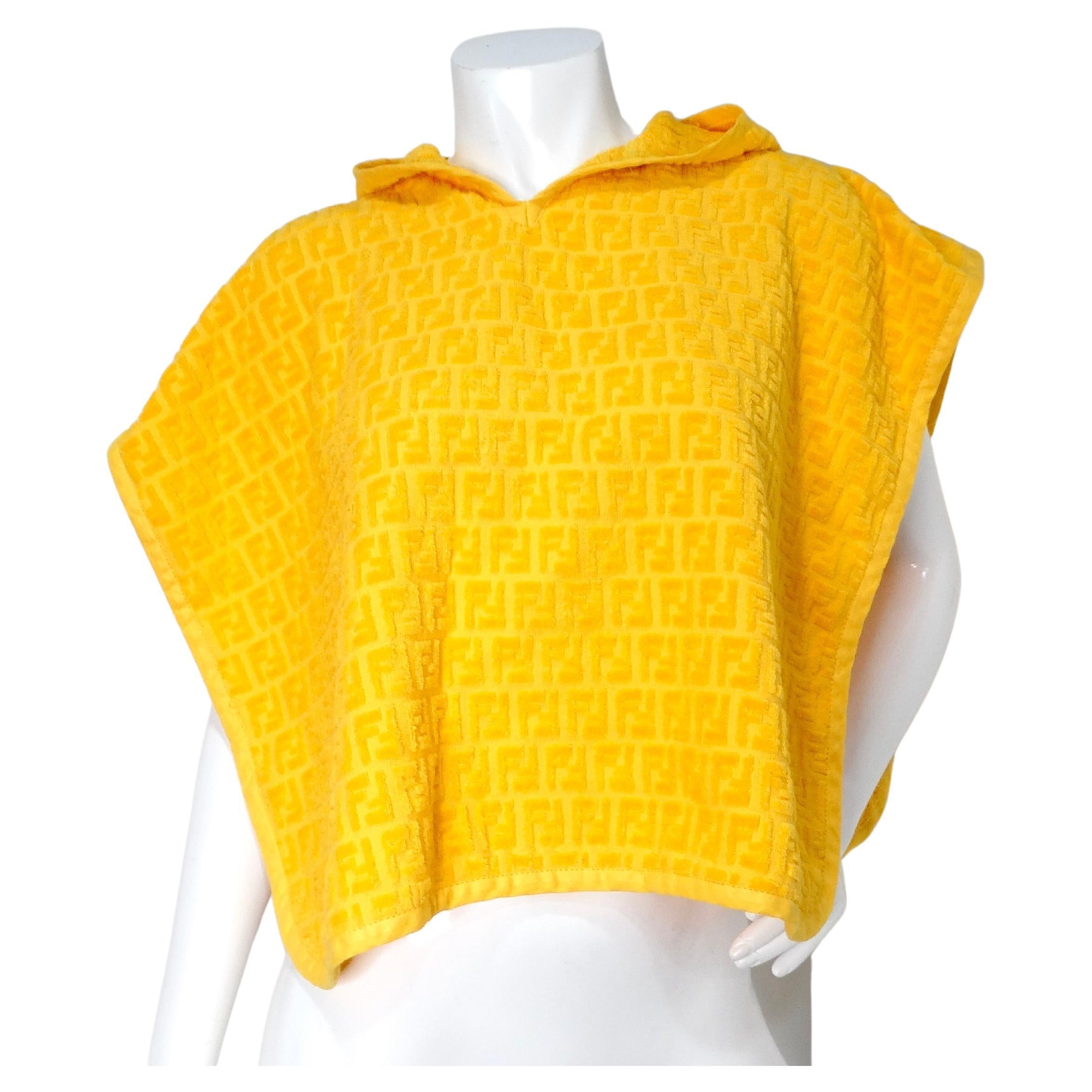 Fendi Logo Yellow Terrycloth Poncho For Sale