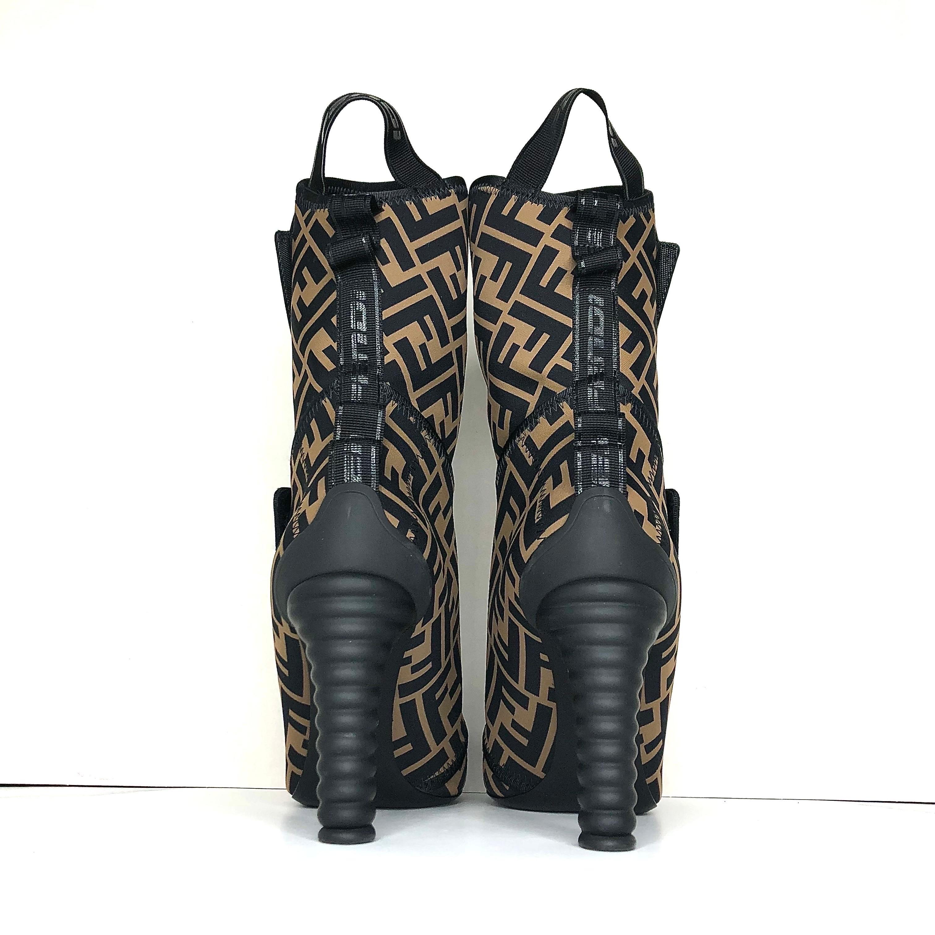 Fendi Lycra Vitello FF Logo Tape Promenade Heeled Boots 38 in vendita 1