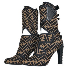 Fendi Lycra Vitello FF Logo Tape Promenade Heeled Boots 38