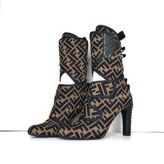 Fendi Lycra Vitello FF Logo Tape Promenade Heeled Boots 38