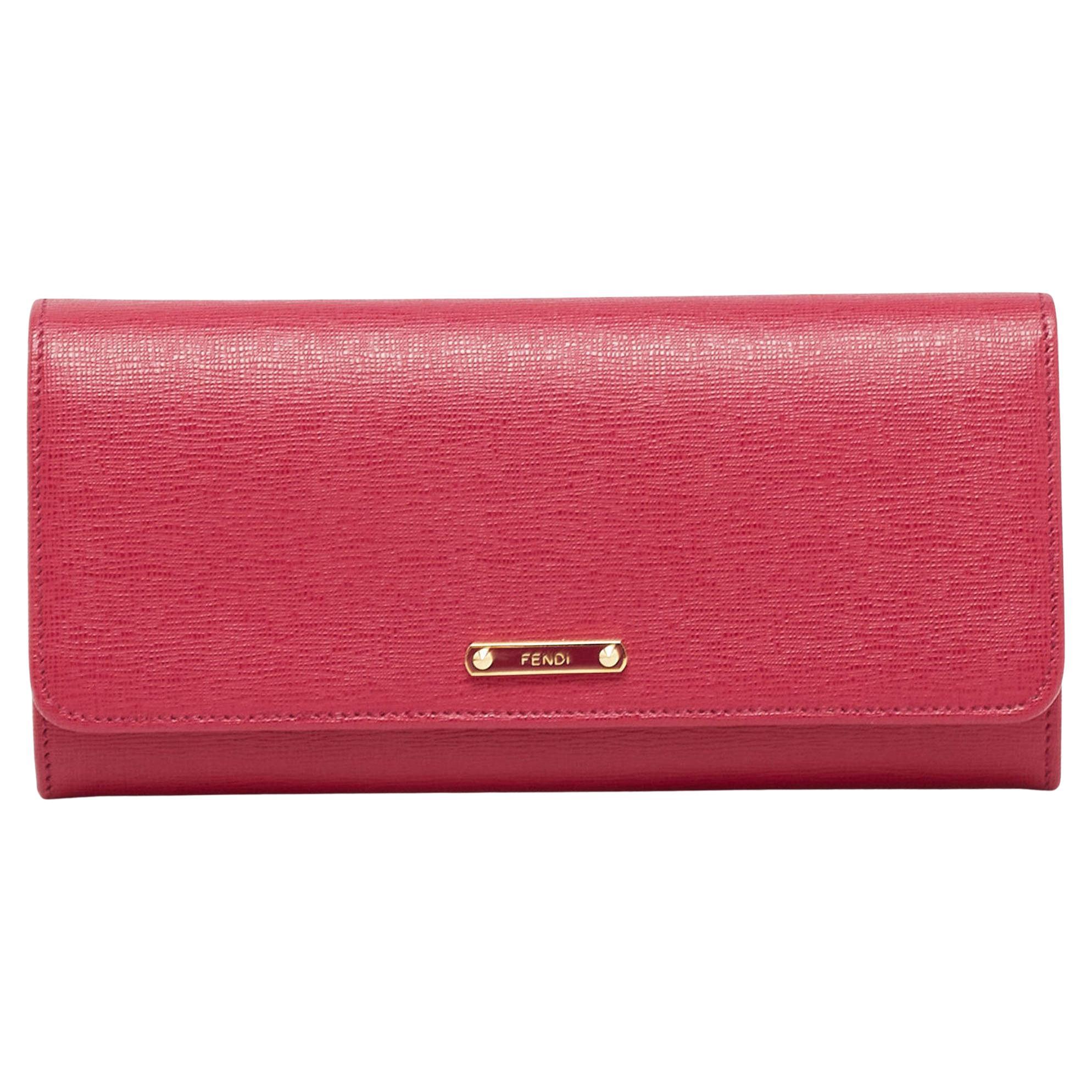 Fendi Magenta Leather Crayons Continental Wallet