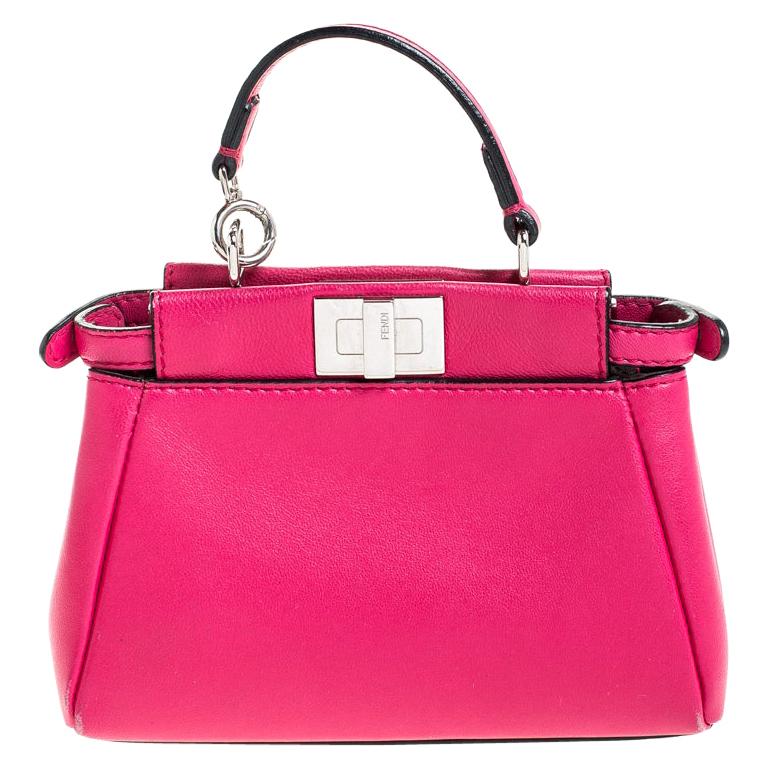 Fendi Magenta Leather Micro Peekaboo Top Handle Bag