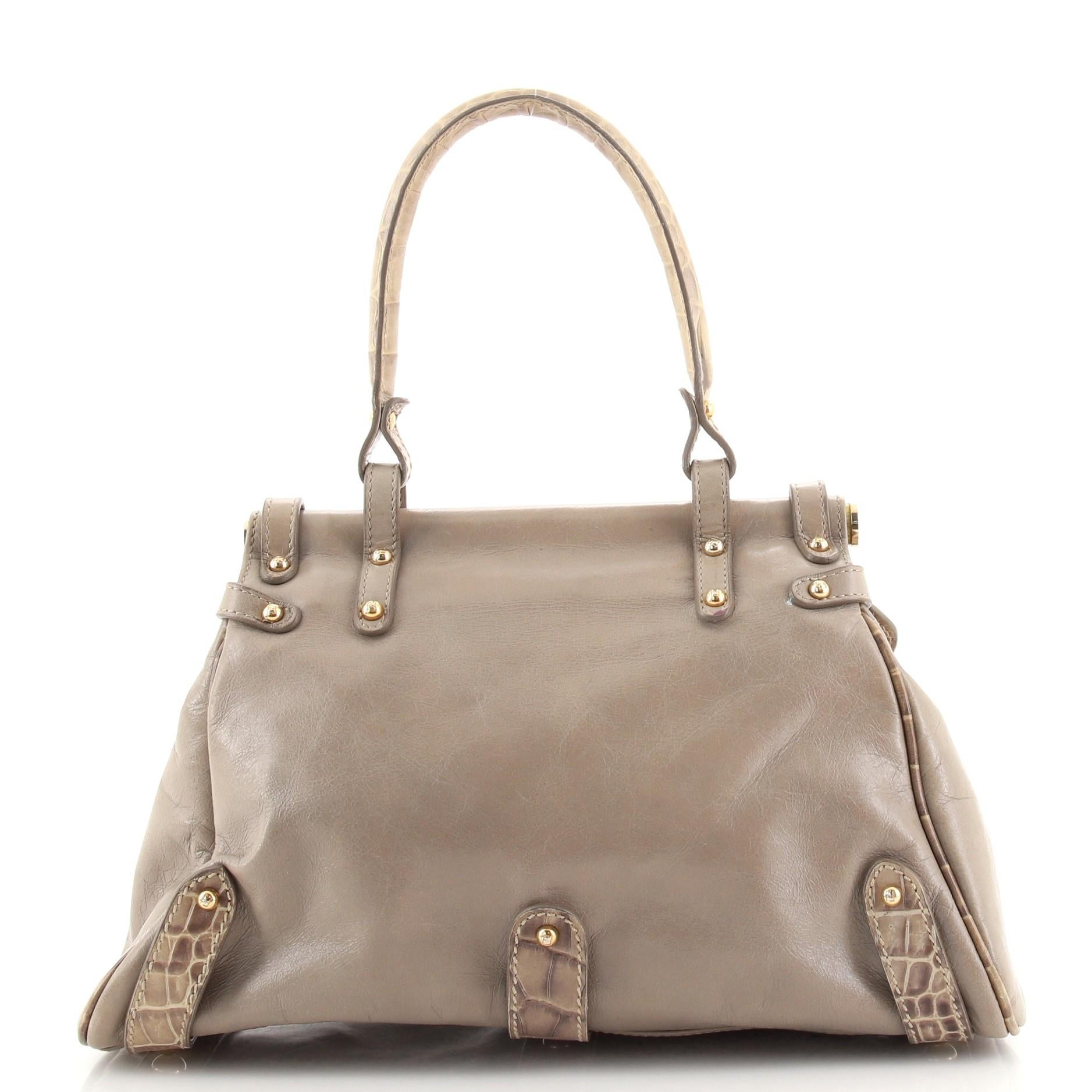 Brown Fendi Magic Bag Leather with Crocodile Embossed Detail Small
