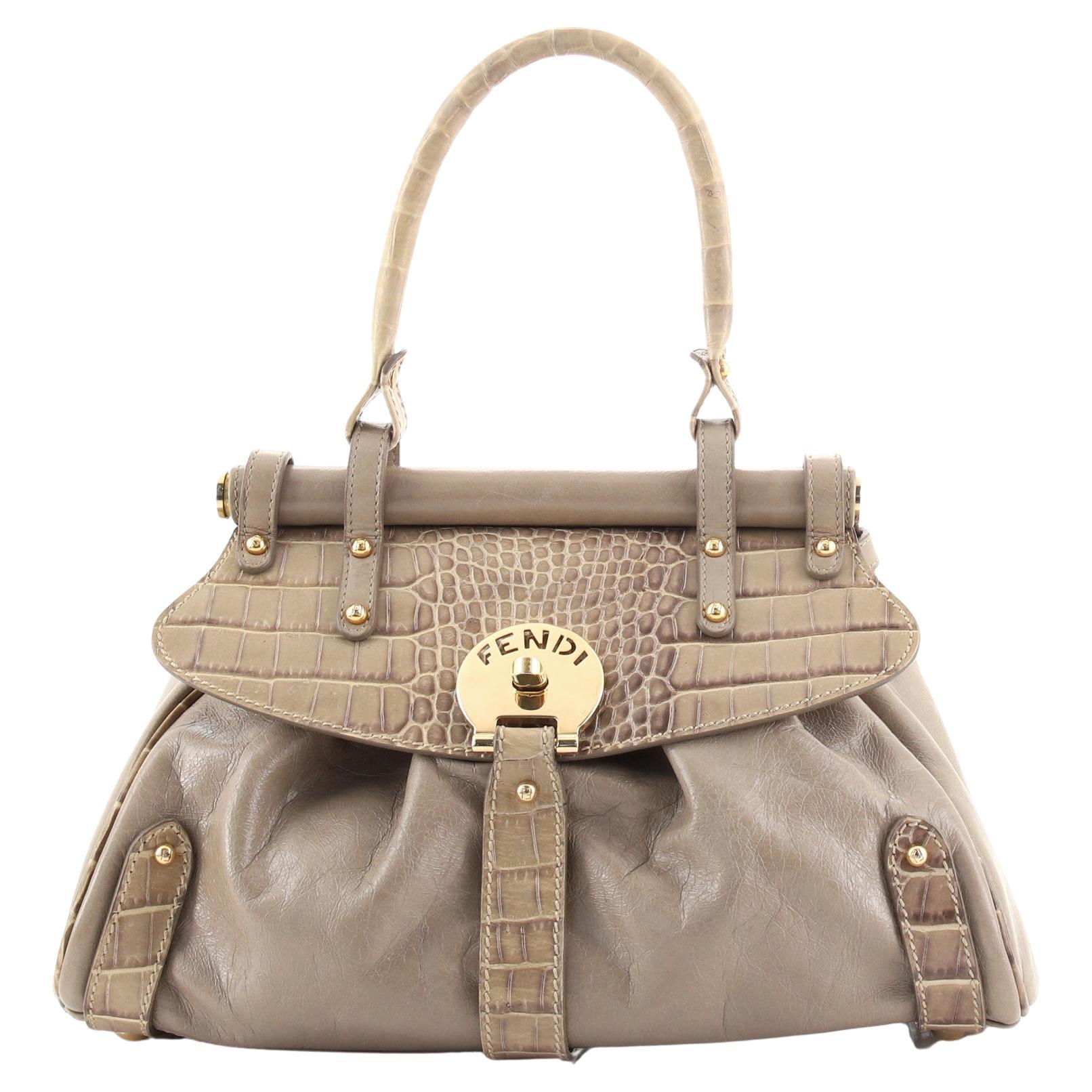 Fendi Magic Bag Leather with Crocodile Embossed Detail Small