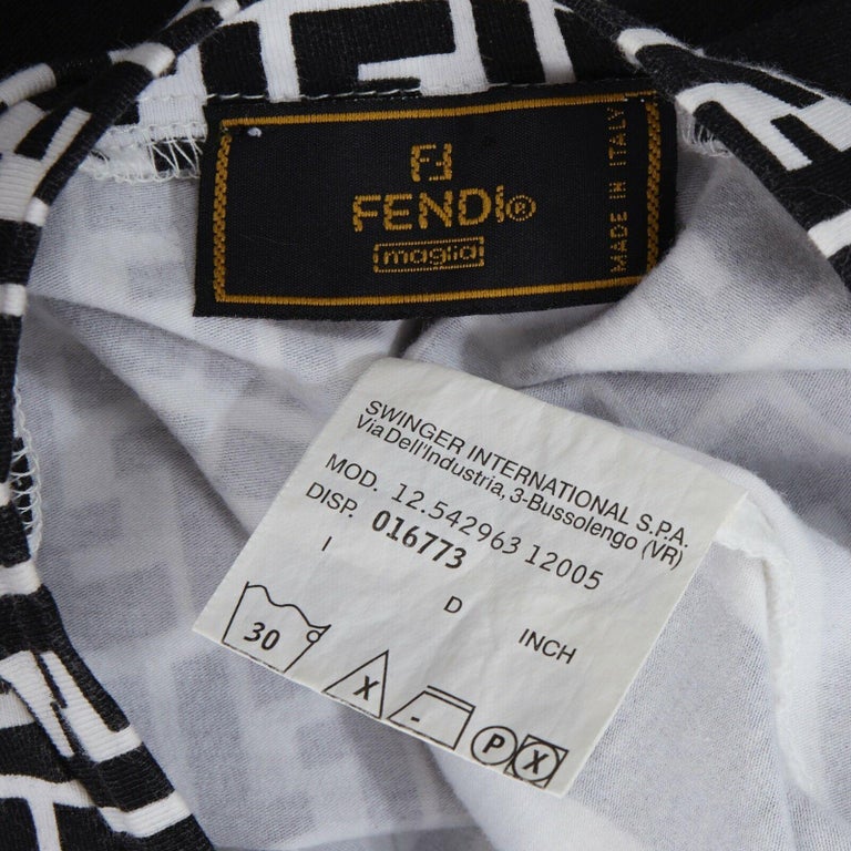 FENDI MAGLIA Zucca FF monogram black white checker print t-shirt top S ...