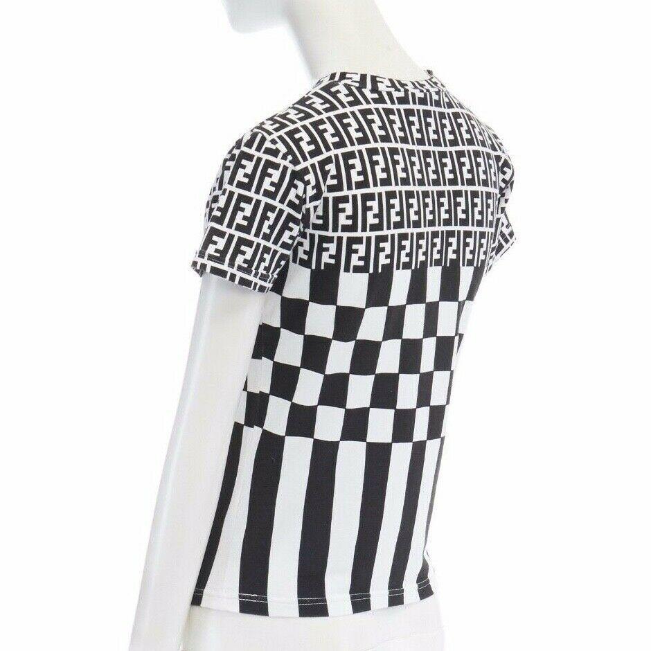 FENDI MAGLIA Zucca FF monogram black white checker print t-shirt top S In Good Condition In Hong Kong, NT