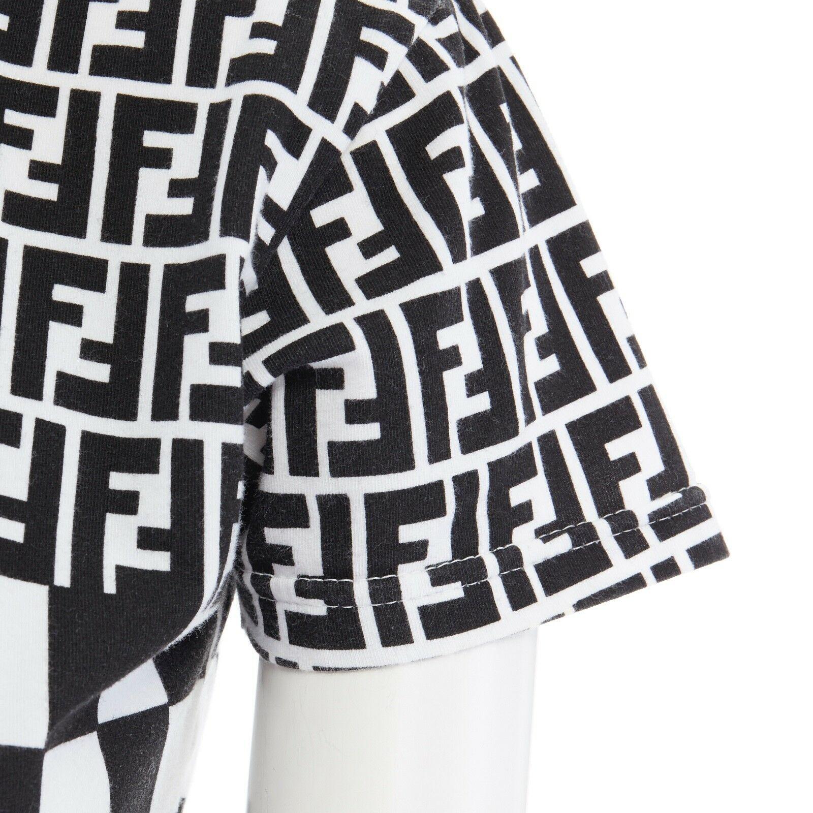 FENDI MAGLIA Zucca FF monogram black white checker print t-shirt top S 1