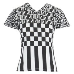 FENDI MAGLIA Zucca FF monogram black white checker print t-shirt top S