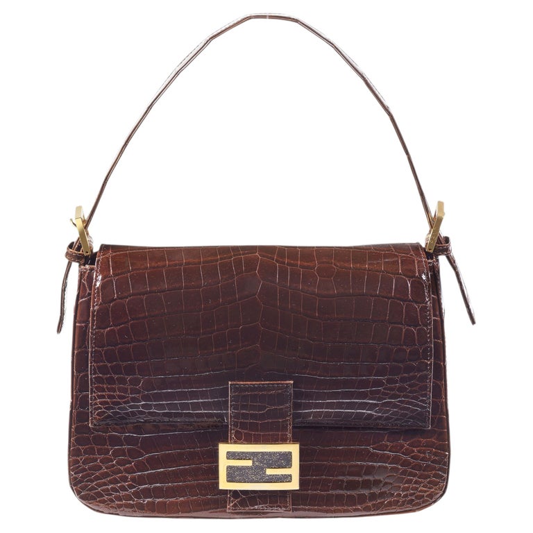 Fendi Vintage Mama Baguette Circa 1999 Brown Crocodile Shoulder Bag