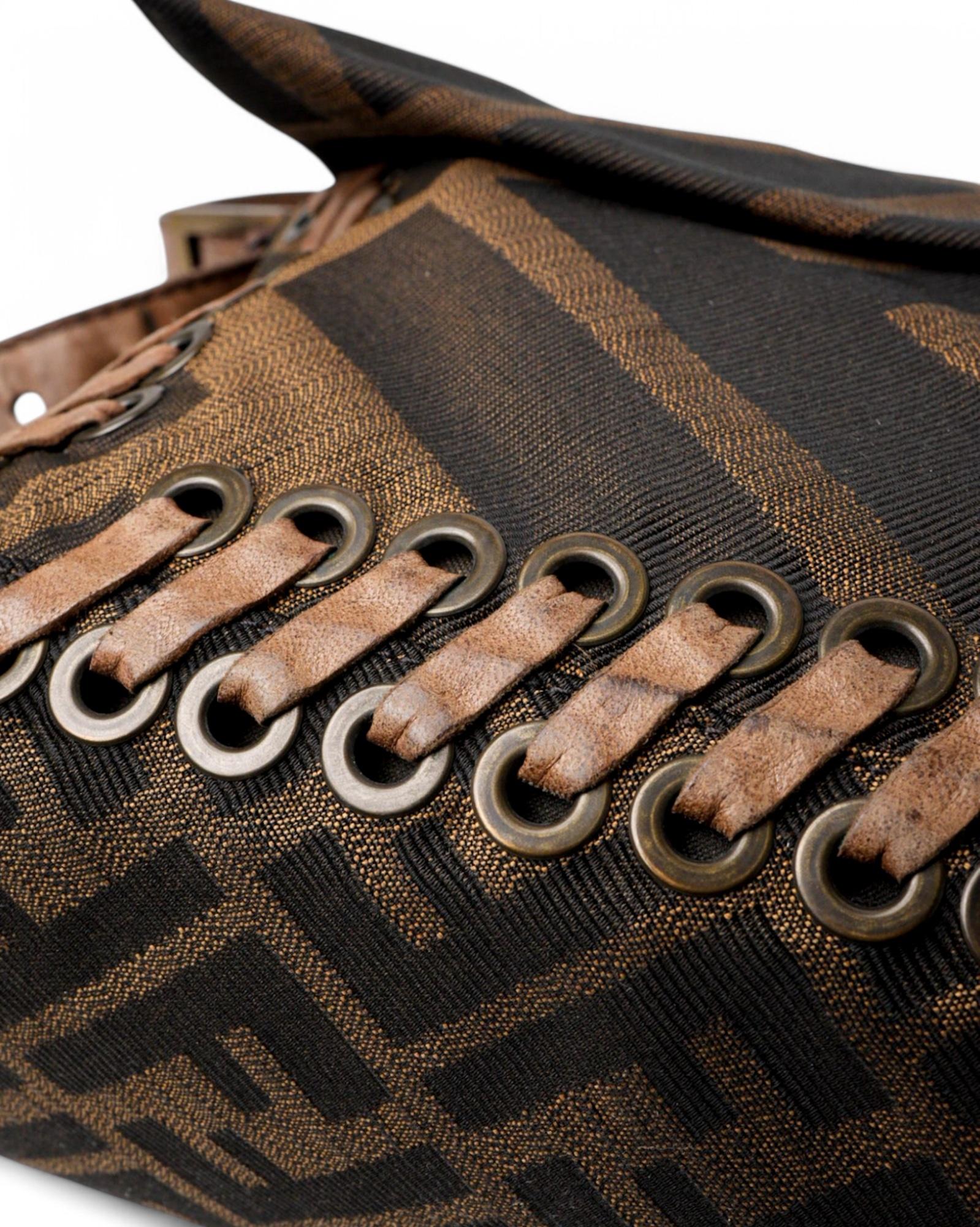 Fendi Mama Baguette XL FF Logomania Marron en vente 7
