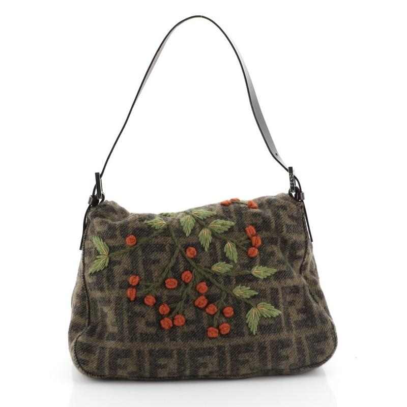 Black Fendi Mama Forever Bag Embroidered Zucca Wool