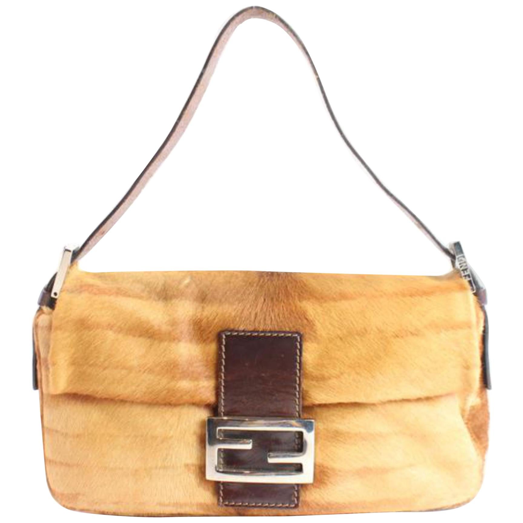Fendi Mamma Baguette 2fz0824 Brown Fur Shoulder Bag For Sale