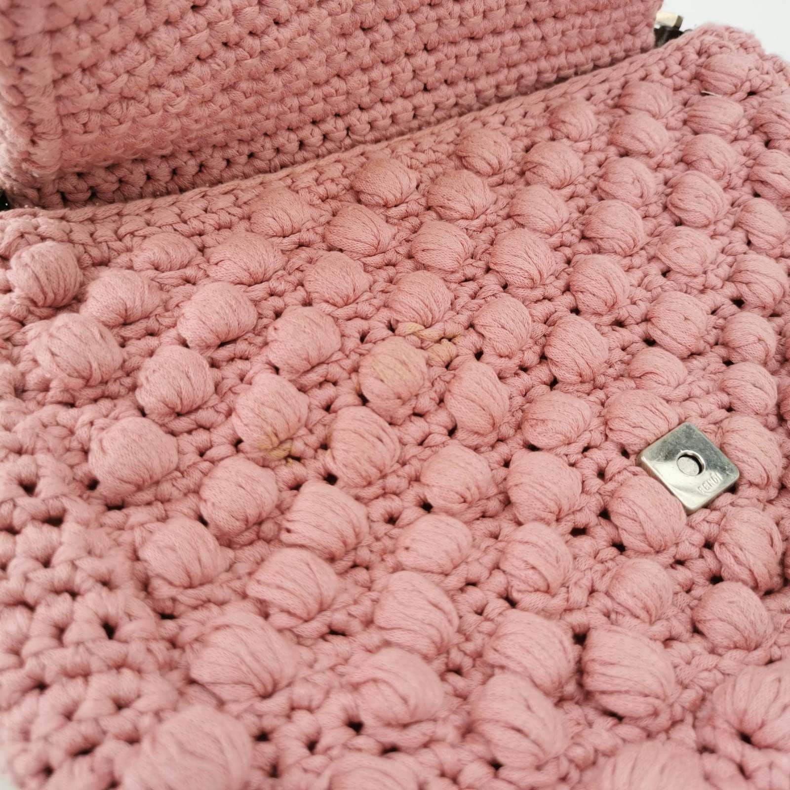 Fendi Mamma Baguette Bag Pink Crochet Shoulder Bag 5