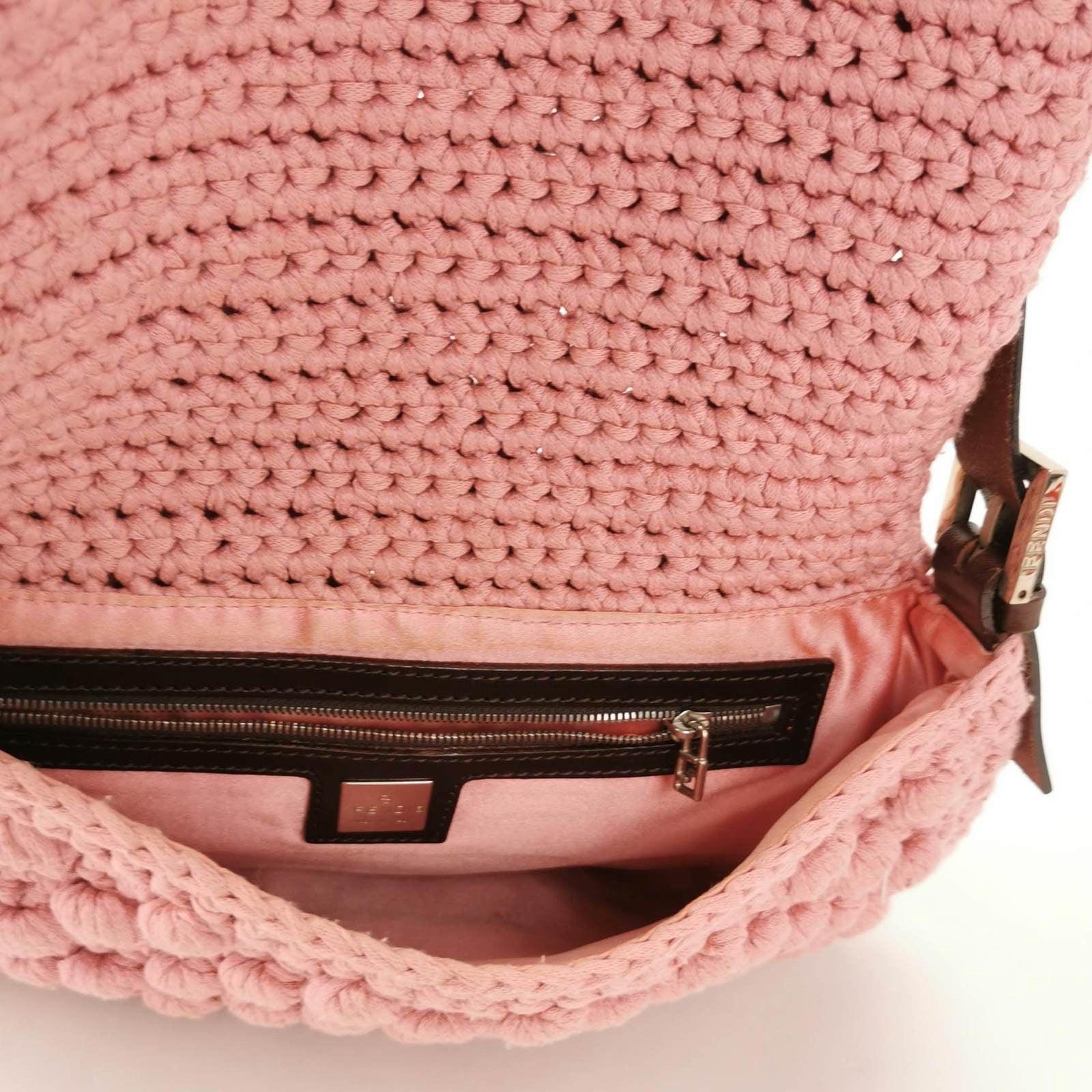 Fendi Mamma Baguette Bag Pink Crochet Shoulder Bag 1