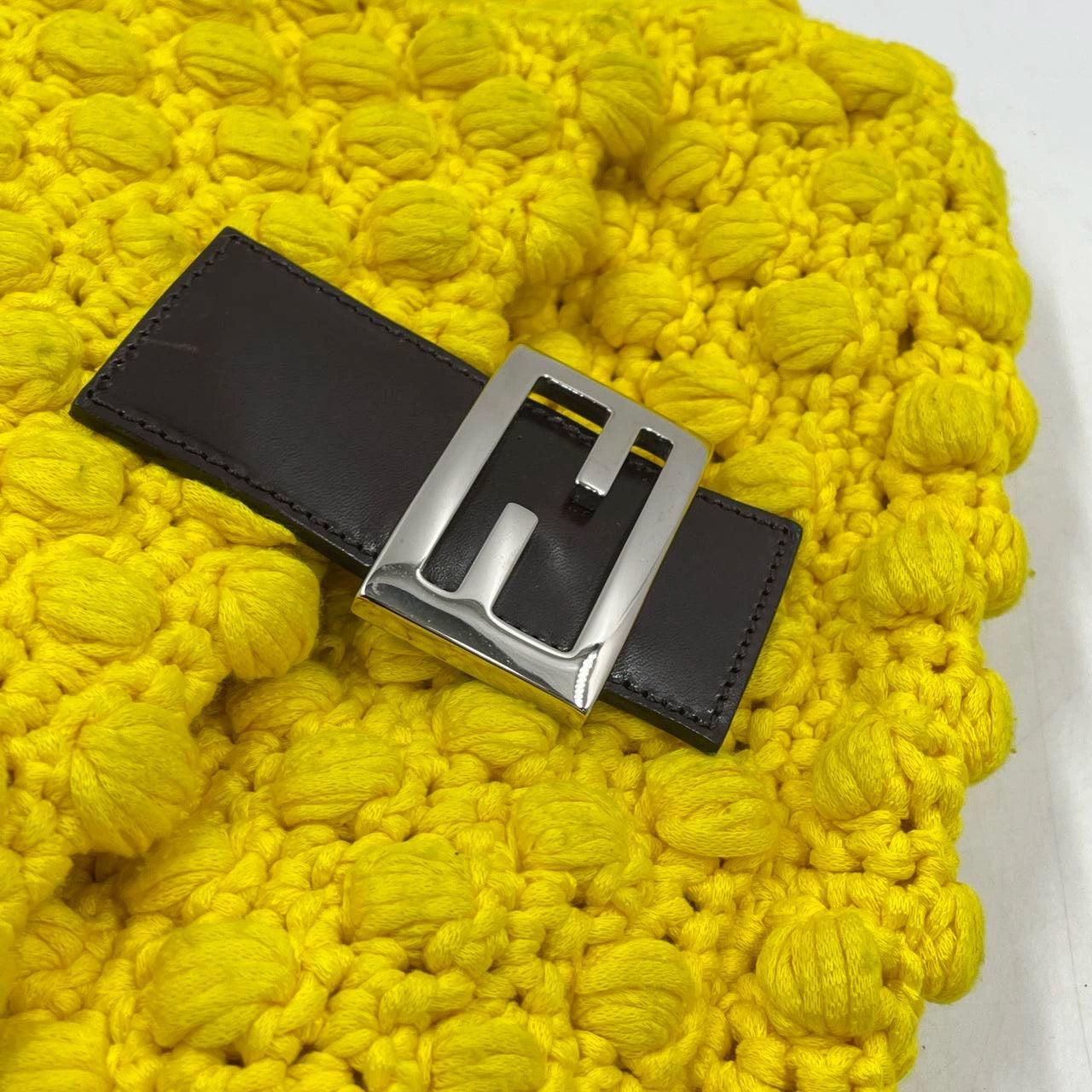 Fendi Mamma Baguette Bag Yellow Crochet Shoulder Bag For Sale 6