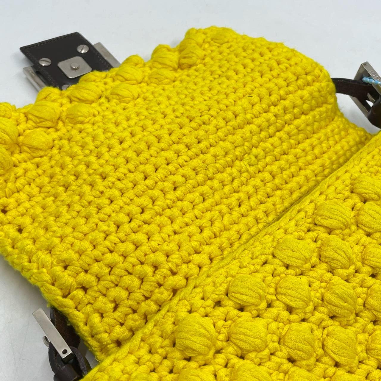 Fendi Mamma Baguette Bag Yellow Crochet Shoulder Bag For Sale 7