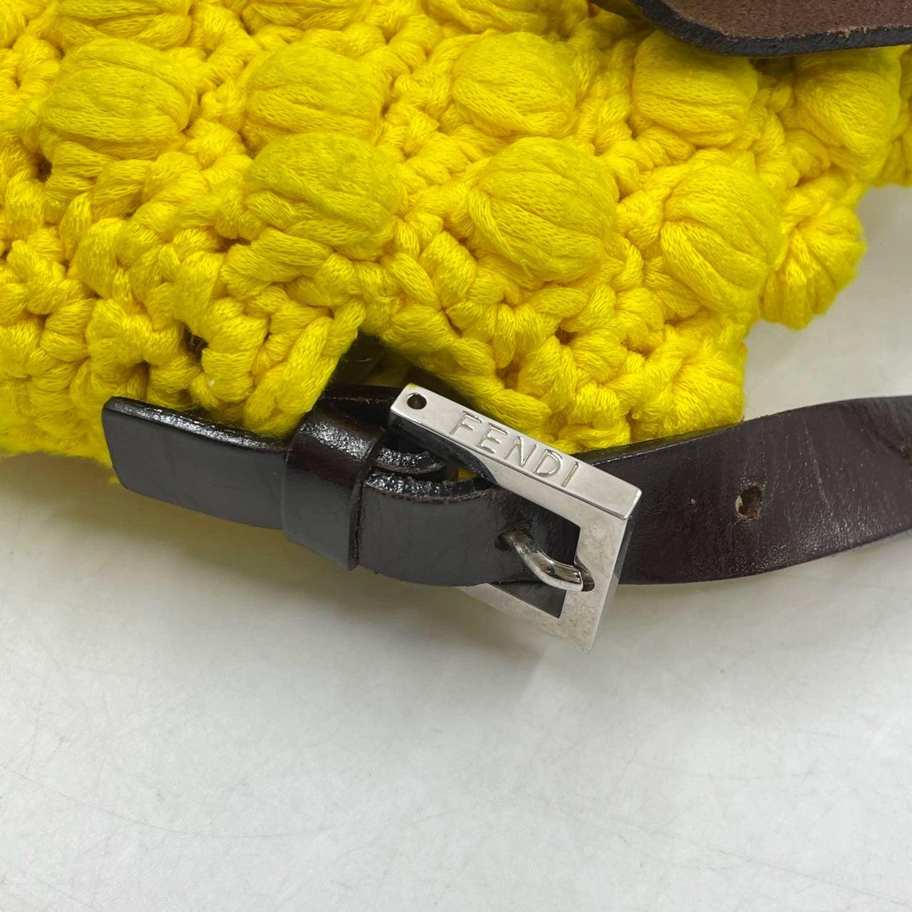 Fendi Mamma Baguette Bag Yellow Crochet Shoulder Bag For Sale 9