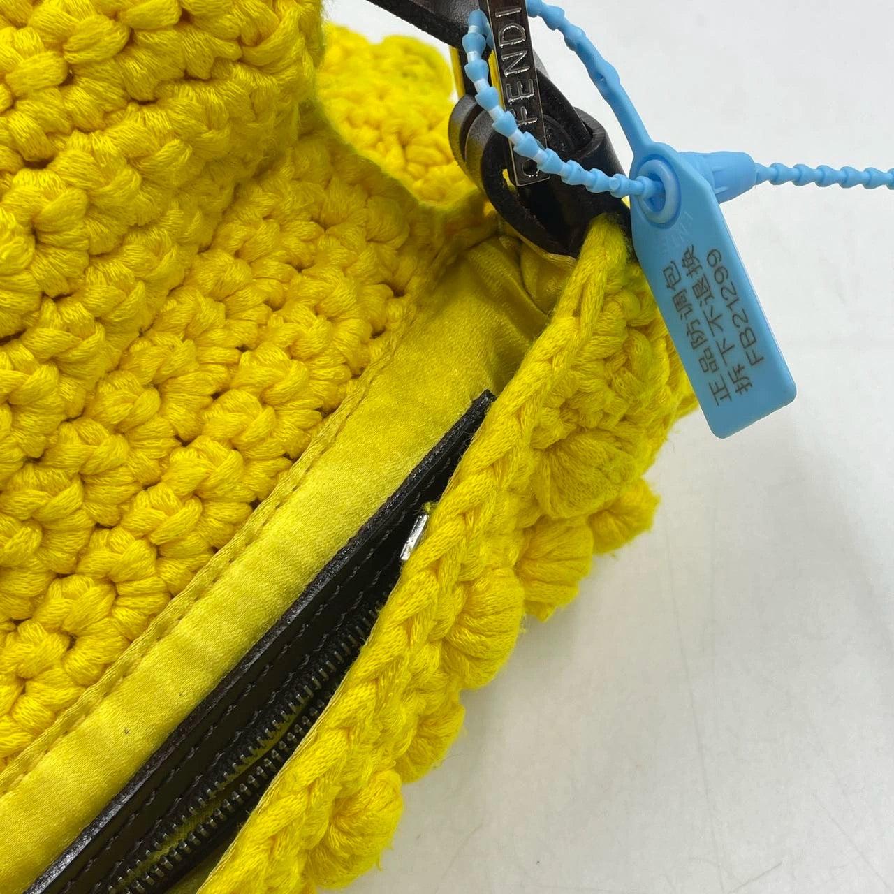 Fendi Mamma Baguette Bag Yellow Crochet Shoulder Bag For Sale 11