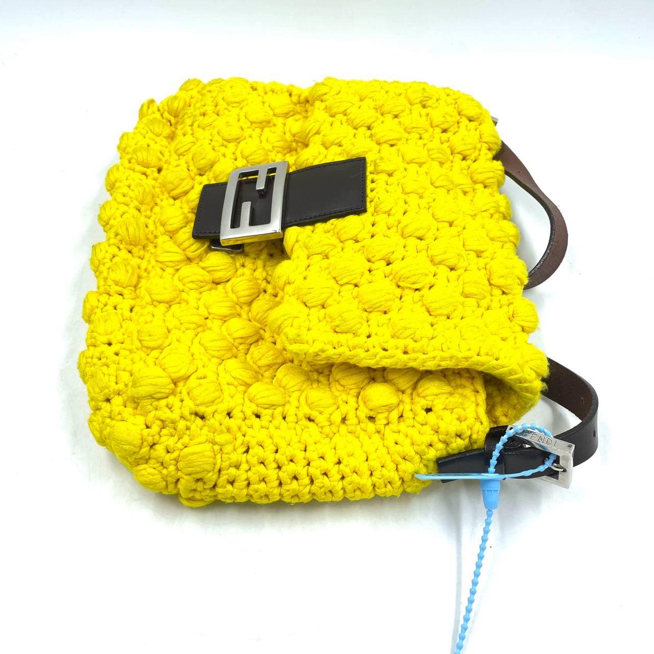 Fendi Mamma Baguette Bag Yellow Crochet Shoulder Bag For Sale 2