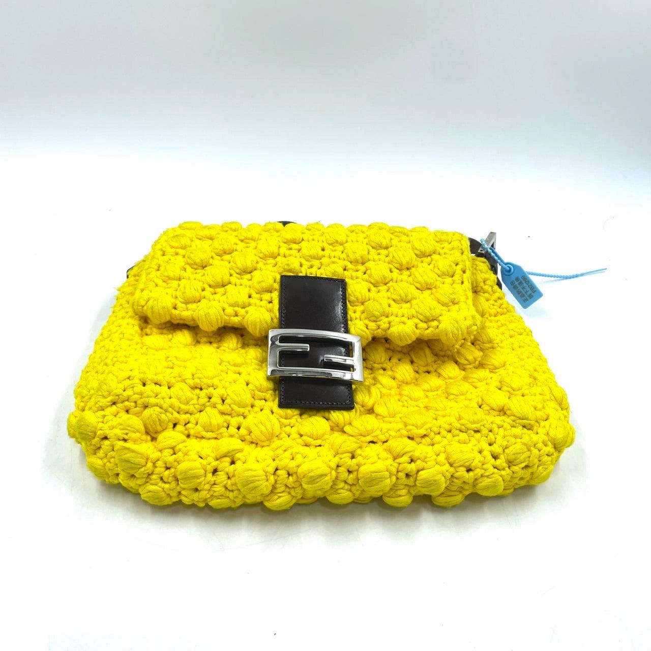 Fendi Mamma Baguette Bag Yellow Crochet Shoulder Bag For Sale 5