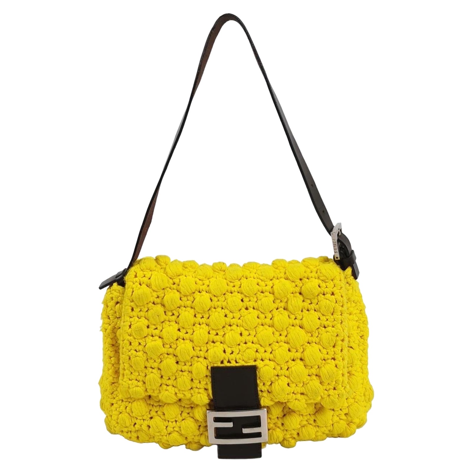 Fendi Mamma Baguette Bag Yellow Crochet Shoulder Bag