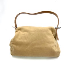 Fendi Mamma Baguette Beige Felt Fabric Silver Hardware Shoulder Bag