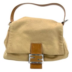 Fendi Mamma Baguette Beige Felt Fabric Silver Hardware Bandoulière