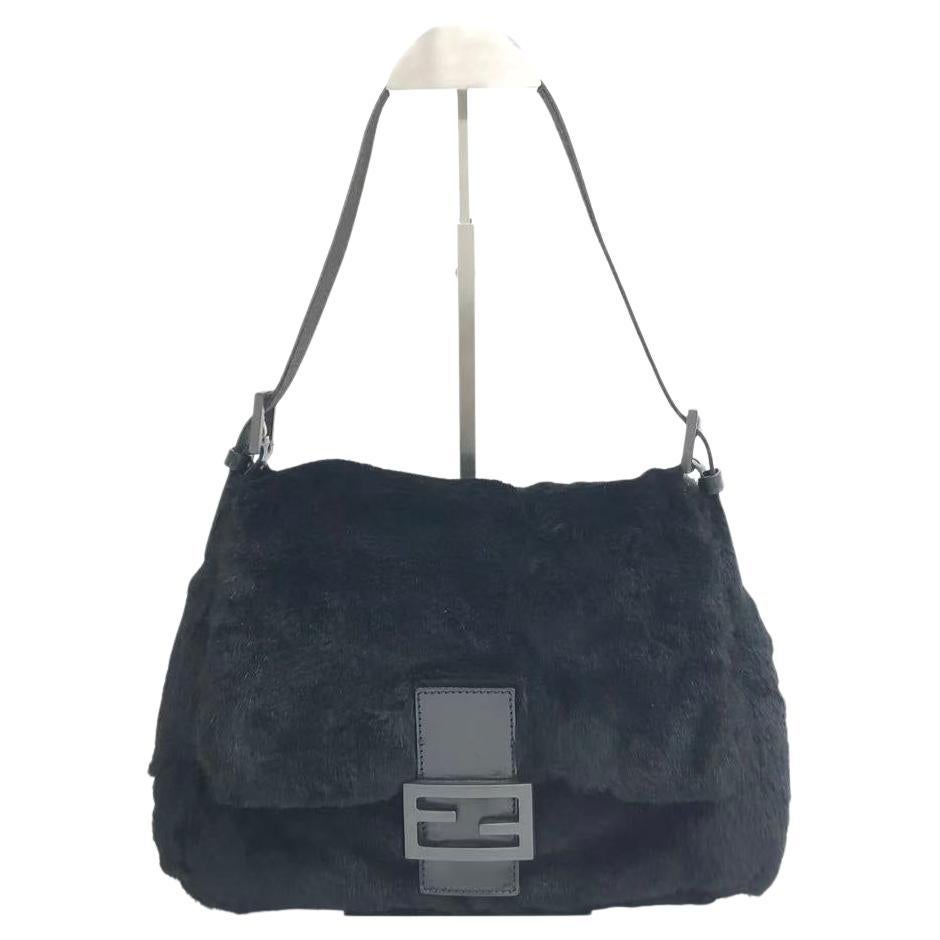 Fendi Mamma Baguette Black Faux Fur Shoulder Bag