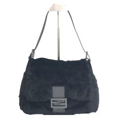 Fendi Mamma Baguette Black Faux Fur Shoulder Bag