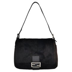 Fendi Mamma Baguette Black Faux Fur Shoulder Bag