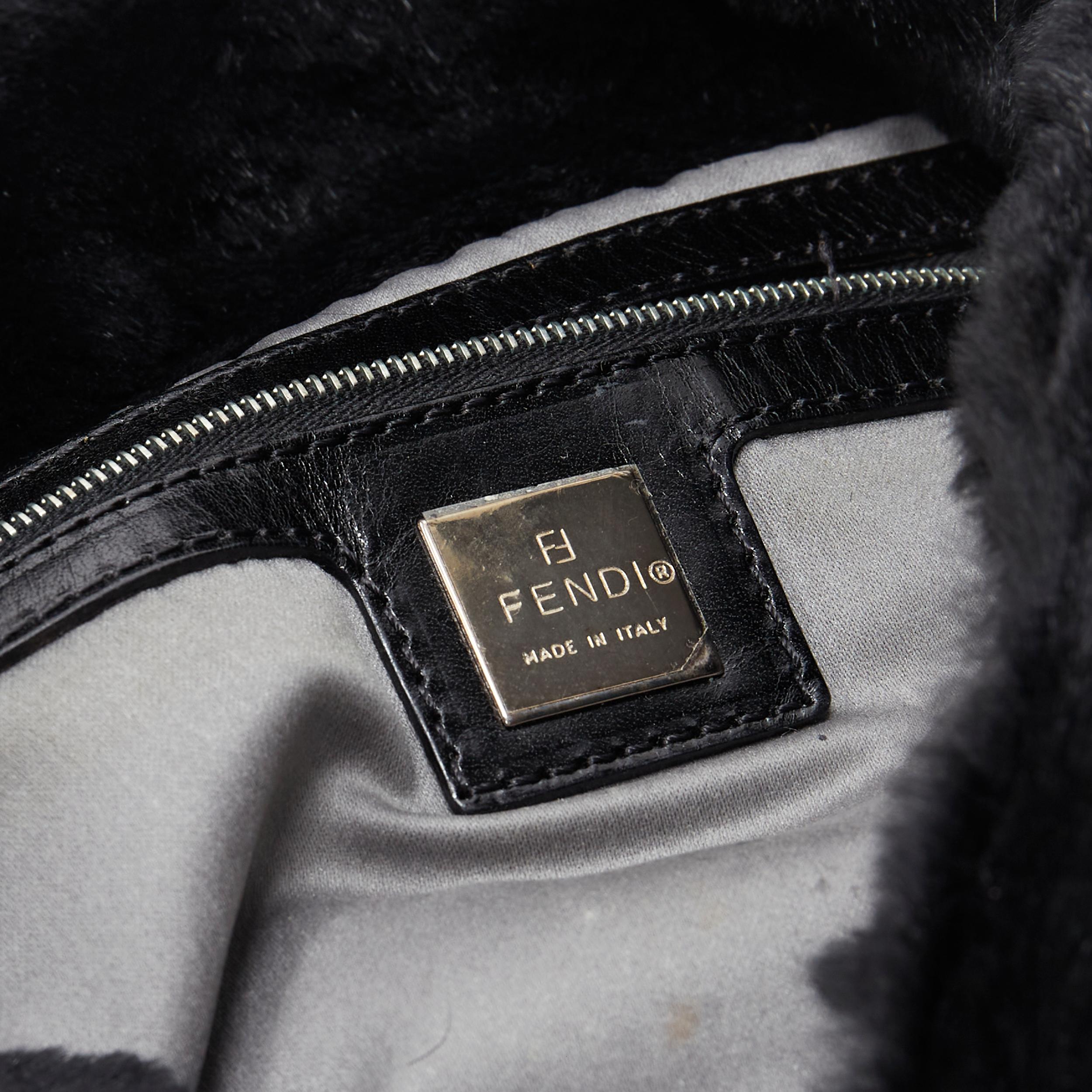 FENDI Mamma Baguette black genuine fur FF buckle flap shoulder bag 6