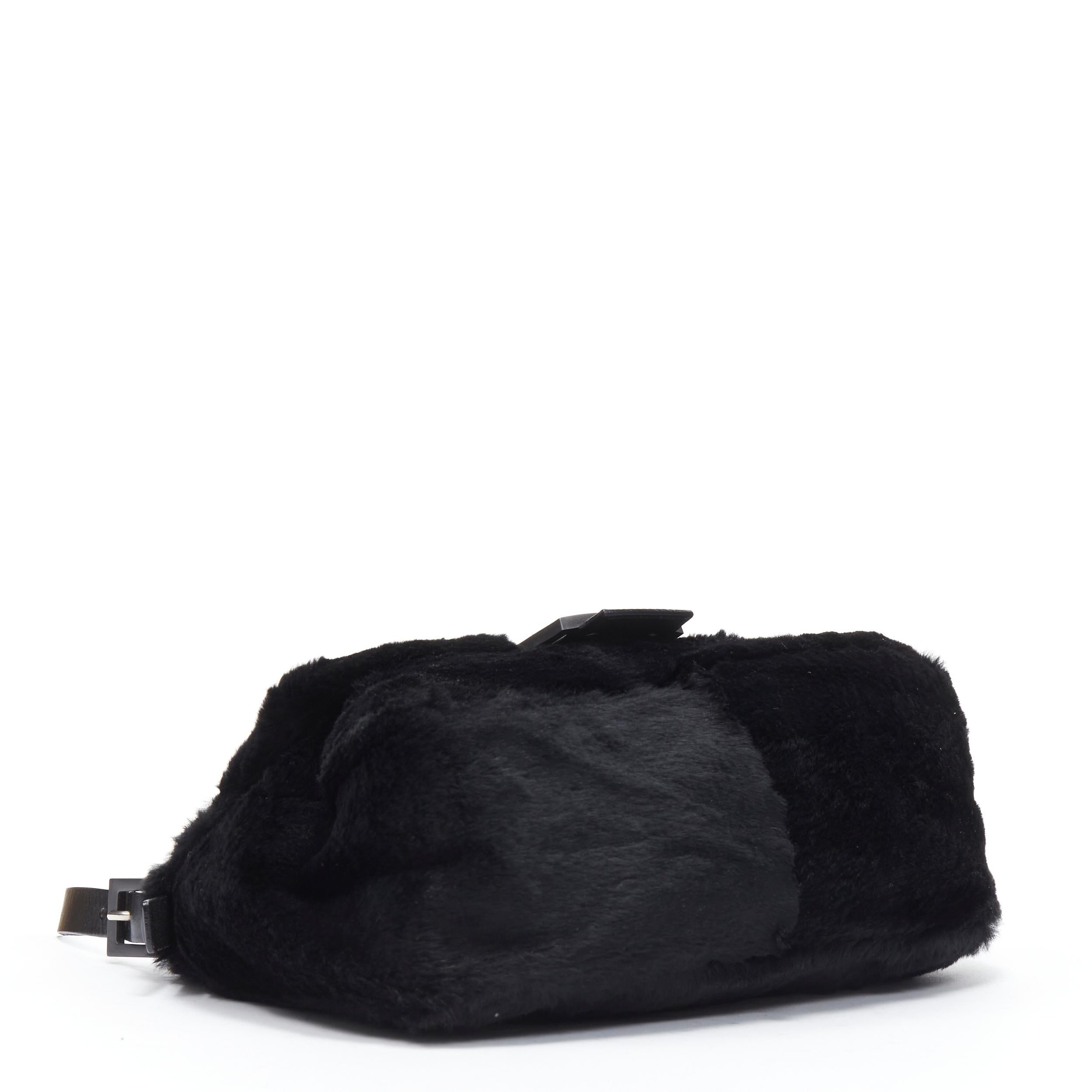 FENDI Mamma Baguette black genuine fur FF buckle flap shoulder bag 1