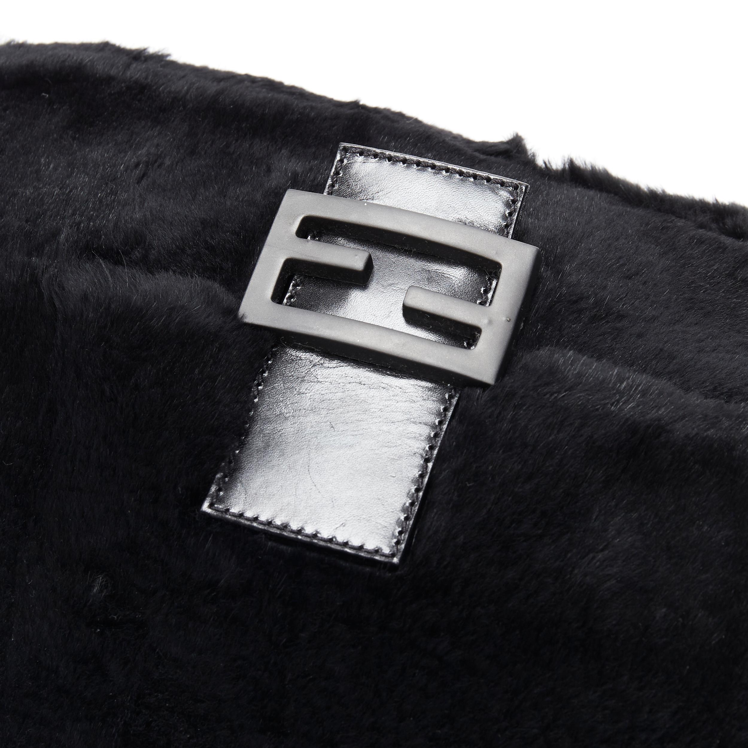 FENDI Mamma Baguette black genuine fur FF buckle flap shoulder bag 2