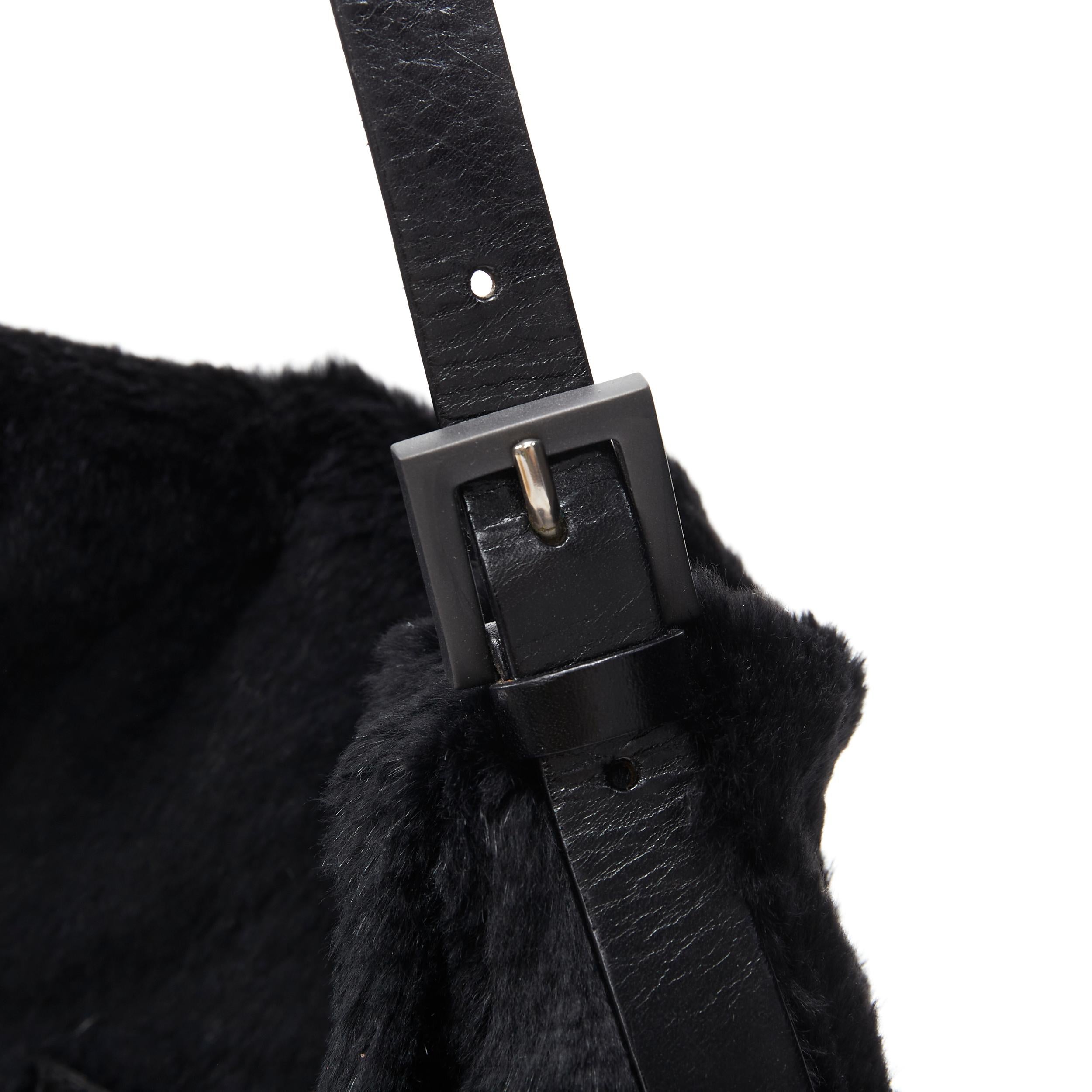 FENDI Mamma Baguette black genuine fur FF buckle flap shoulder bag 3