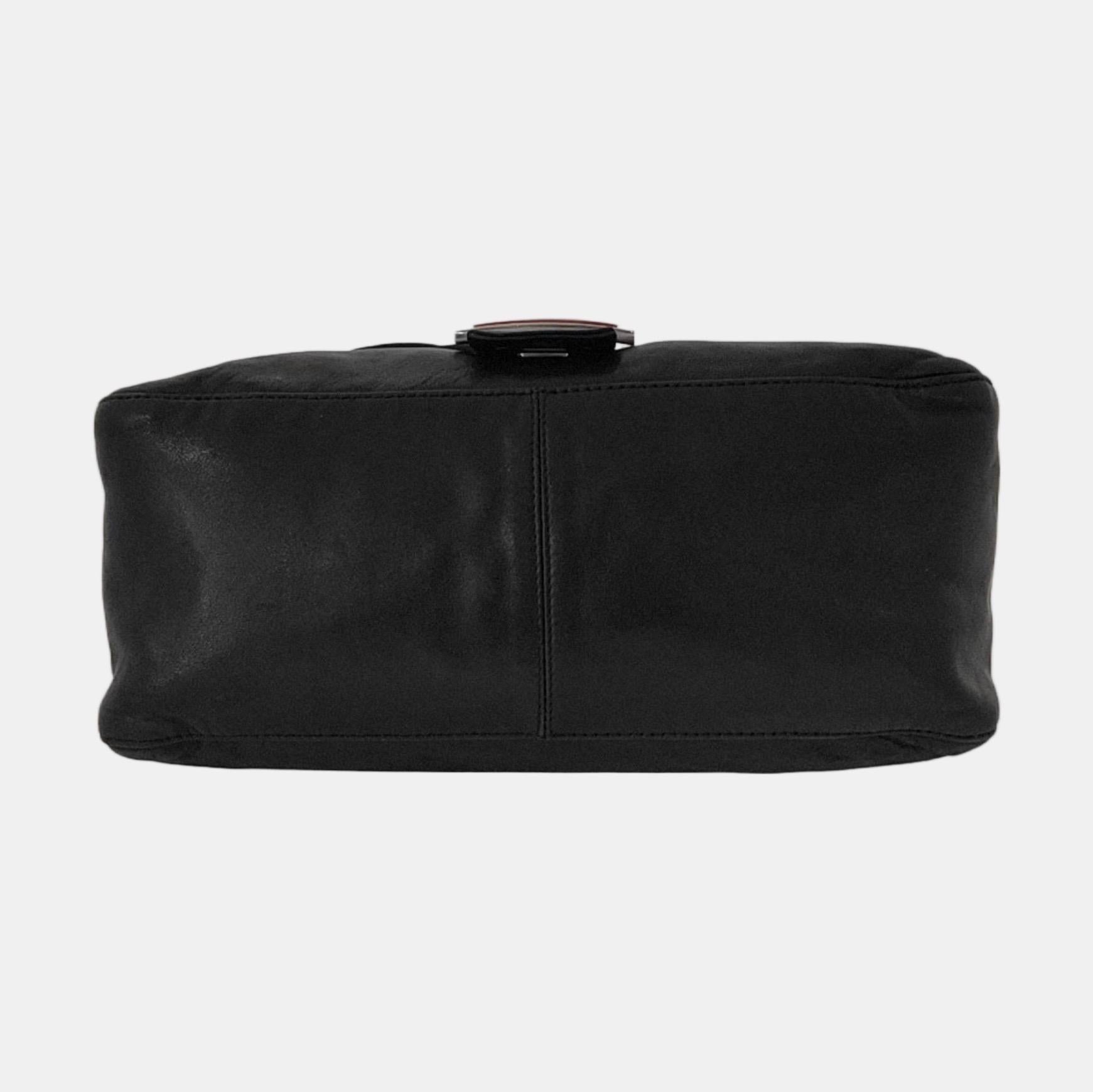 Fendi Mamma Baguette Piel de cordero negra Hebilla roja esmaltada en venta 1
