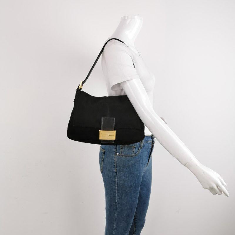 Fendi Mamma Baguette Black Suede Leather
 These are professional photos of the actual bag offered
 This exquisite Fendi Mamma Baguette is expertly crafted from premium lambskin leather, providing a luxuriously soft and lightweight feel. The addition