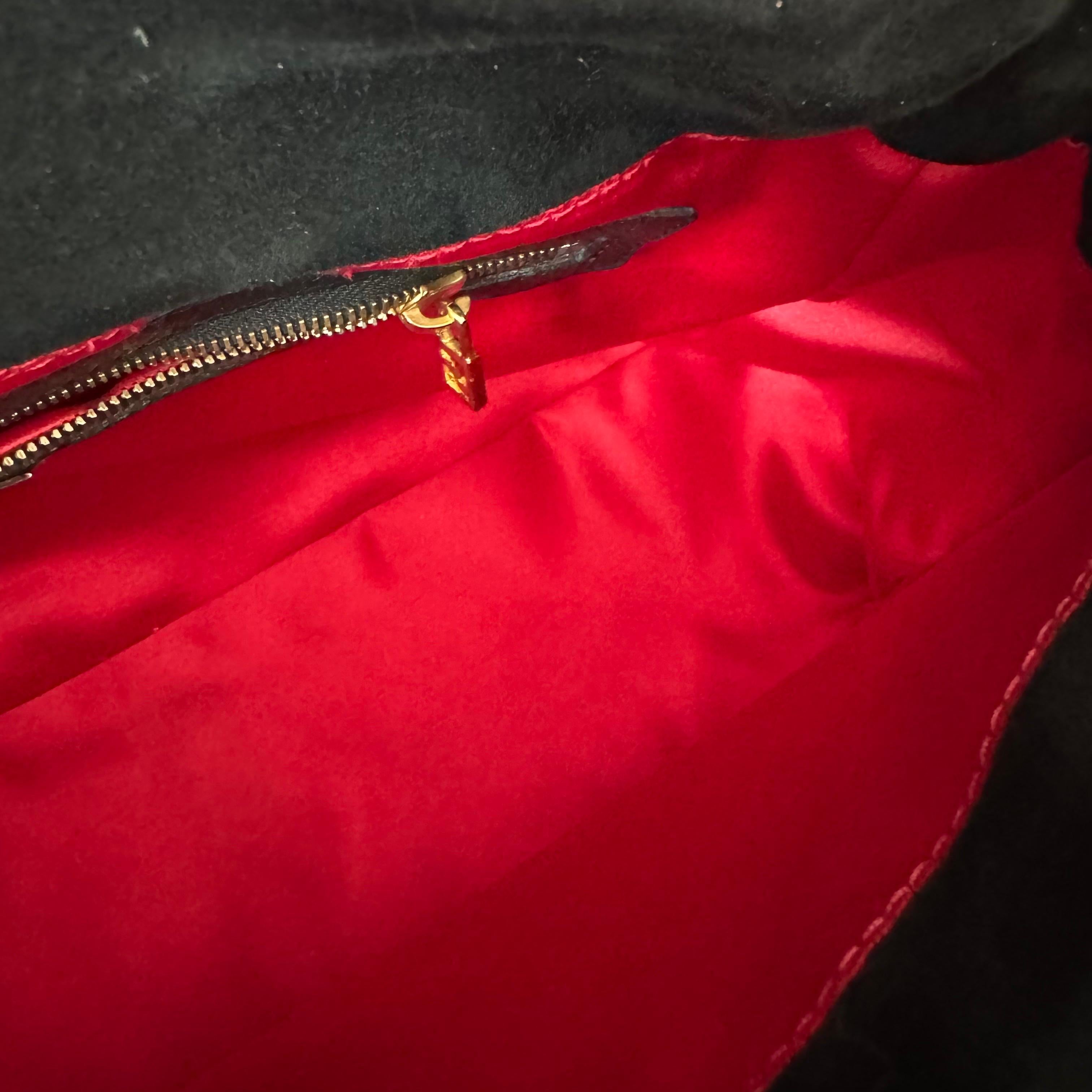 Fendi Mamma Baguette Black Suede Leather Red Buckle For Sale 7