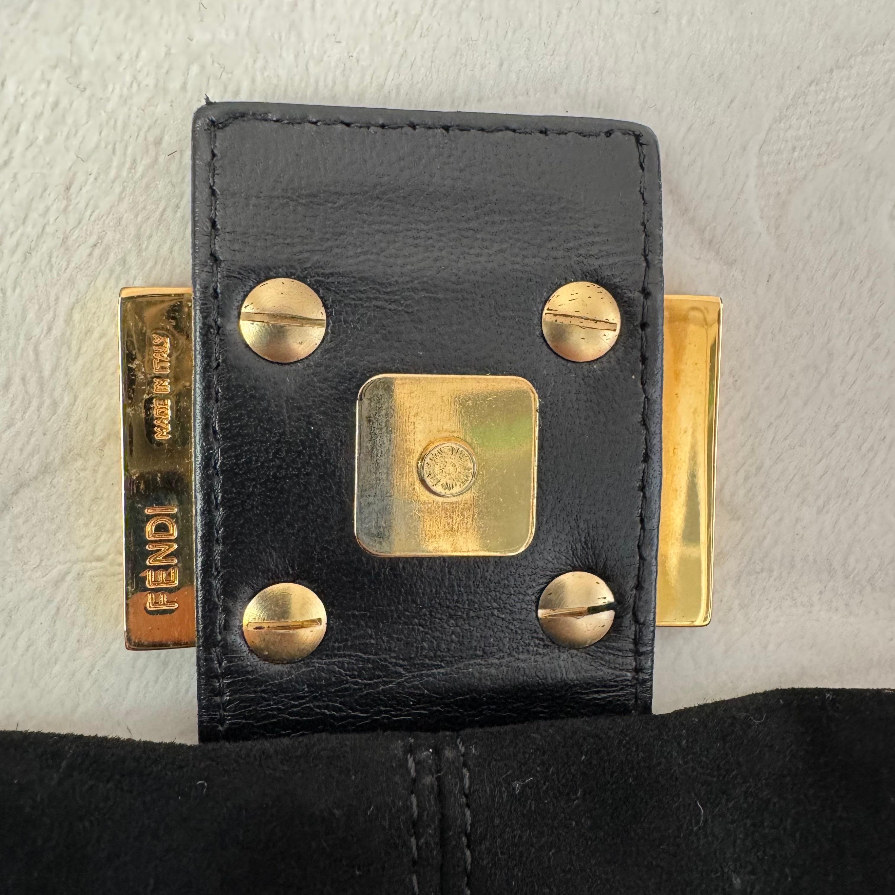 Fendi Mamma Baguette Black Suede Leather Red Buckle For Sale 8