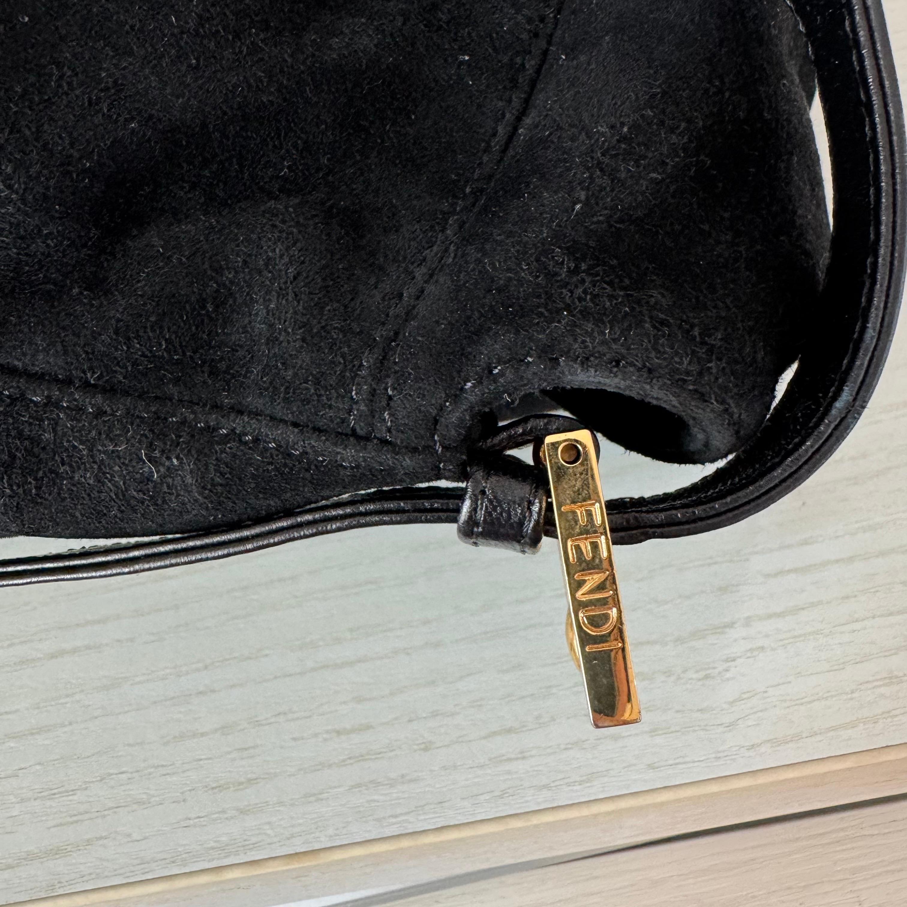Fendi Mamma Baguette Black Suede Leather Red Buckle For Sale 9