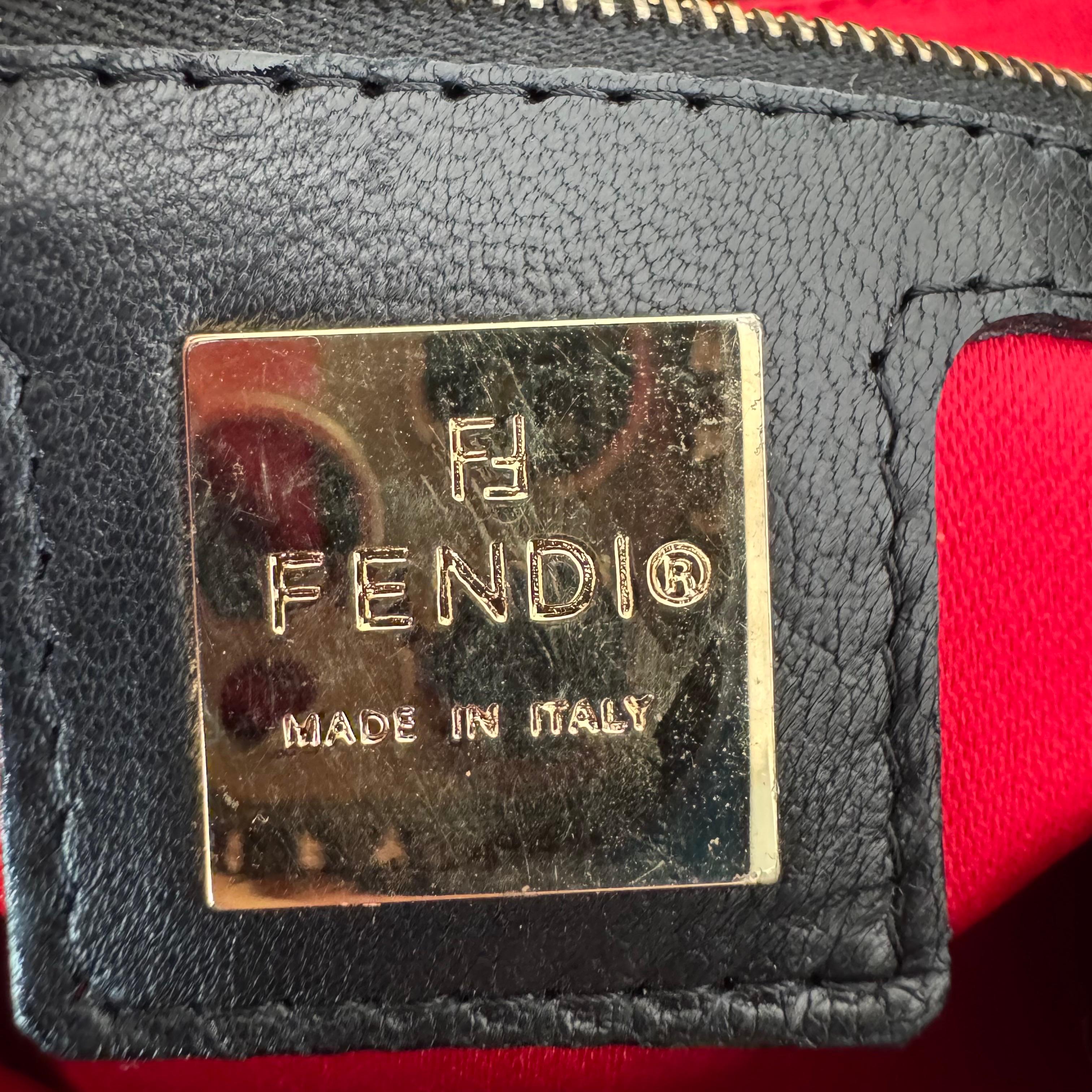 Fendi Mamma Baguette Black Suede Leather Red Buckle For Sale 10